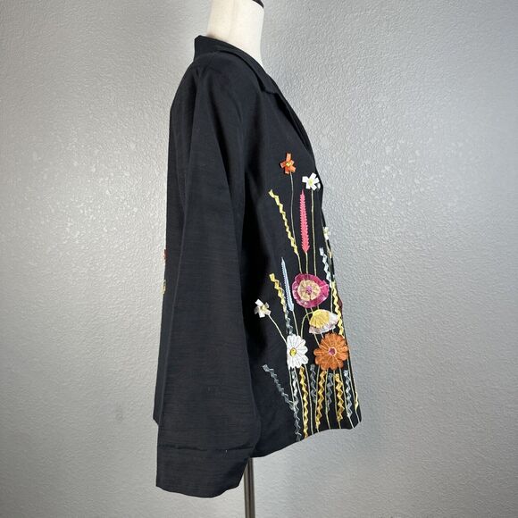 Indigo Moon Womens Vintage Blazer Jacket 1X Plus Black Floral Ribbon Applique - Picture 7 of 10